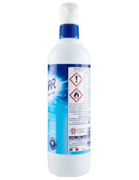 Quasar Vetri Con Alcool - Detergente Spray 580ml - Senza Aloni - Igienizza